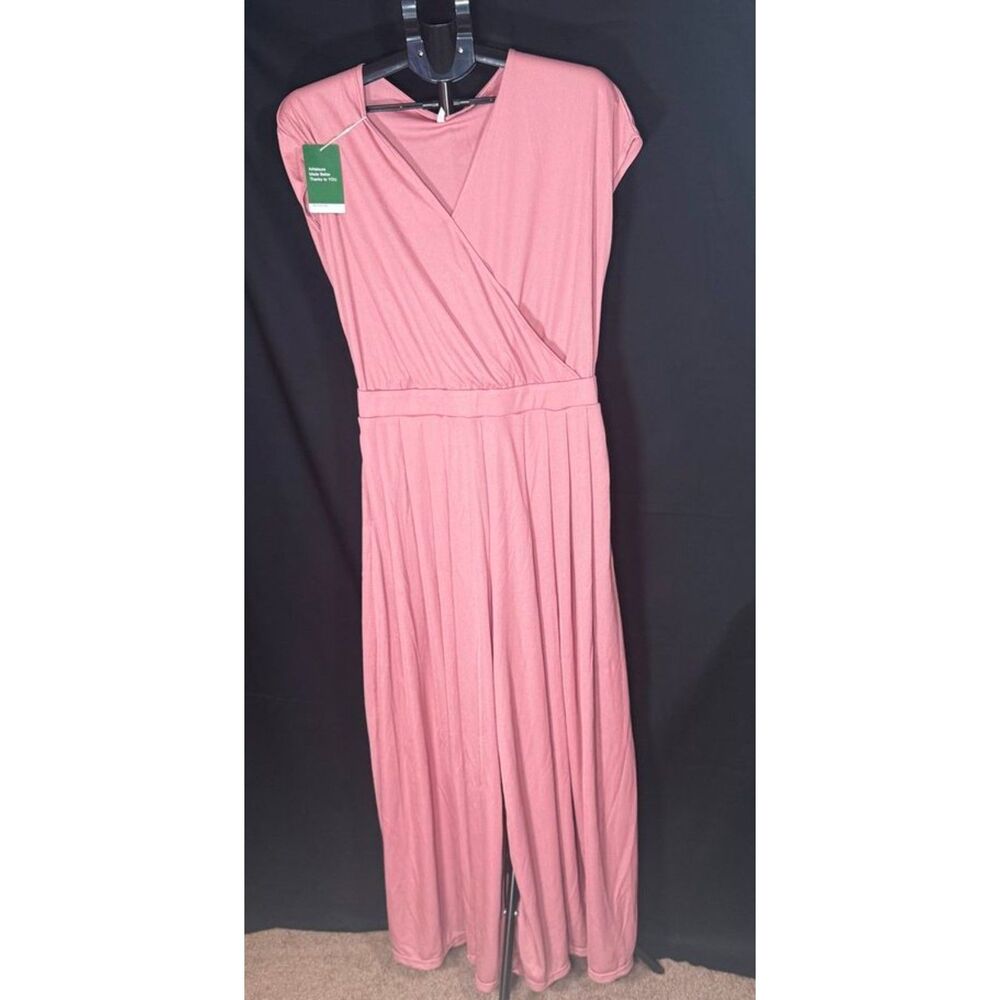 Halara Women's Waffle Knit Wide Leg Jumpsuit Pink Size L NWT